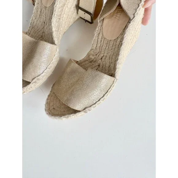 J CREW Corsica Gold Metallic Leather Platform Espadrilles Wedge Sandals, Size 6 - Picture 7 of 16